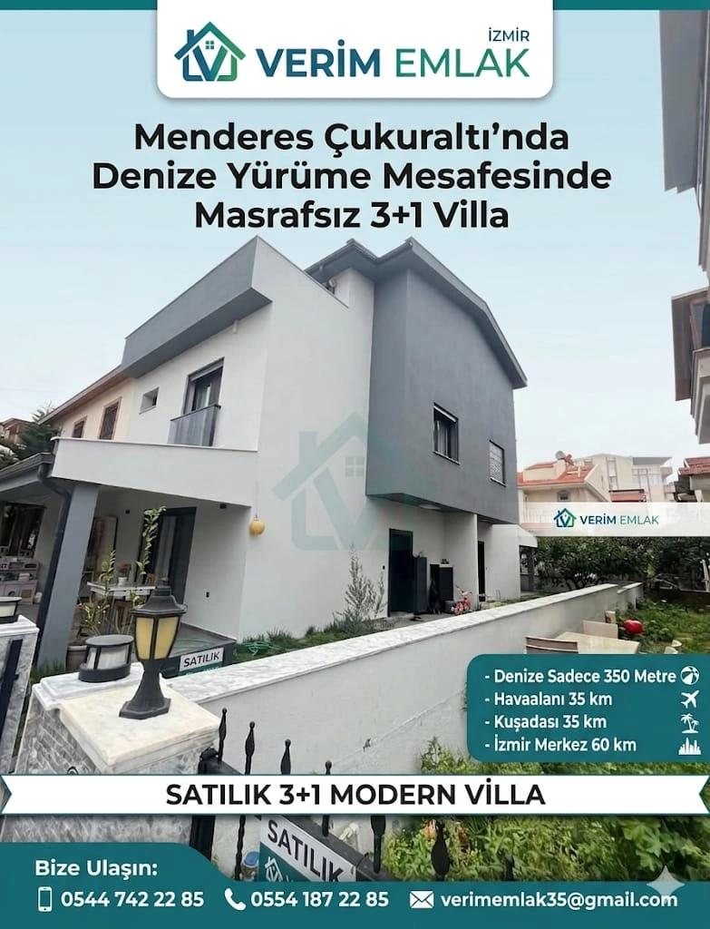Menderes Çukuraltı’nda Yaz-Kış Yaşama Uygun,Sadece 350 Metre! Satılık 3+1 Modern Villa